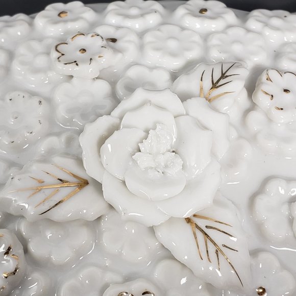 Collectible Ardalt Japan White Ceramic Jewelry Box with Roses and Gold Accents - Picture 2 of 8